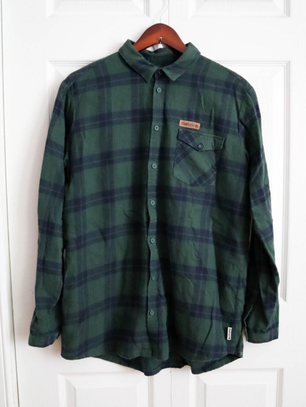 Maloja Green & Blue Plaid Flannel Button Down Shirt Men's Sz L Gorpcore